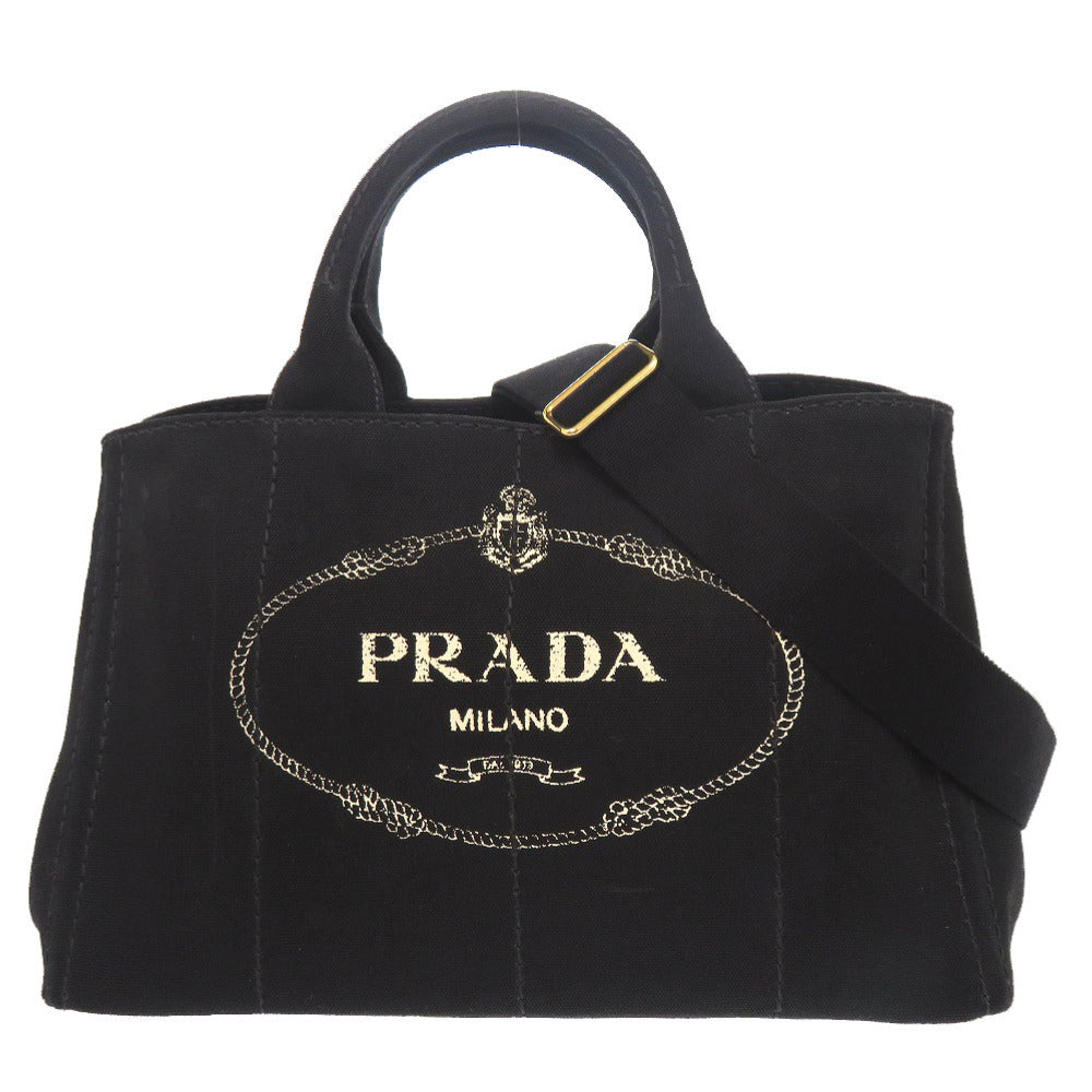 美品 プラダ カナパ キャンバス ブラック 2WAY トートバッグ ショルダーバッグ ハンドバッグ 黒 0644【中古】PRADA