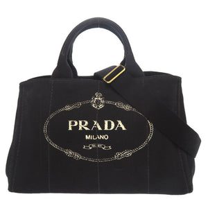 美品 プラダ カナパ キャンバス ブラック 2WAY トートバッグ ショルダーバッグ ハンドバッグ 黒 0644【中古】PRADA
