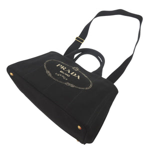 美品 プラダ カナパ キャンバス ブラック 2WAY トートバッグ ショルダーバッグ ハンドバッグ 黒 0644【中古】PRADA