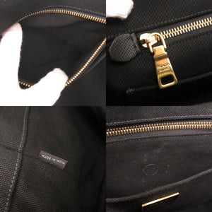 美品 プラダ カナパ キャンバス ブラック 2WAY トートバッグ ショルダーバッグ ハンドバッグ 黒 0644【中古】PRADA