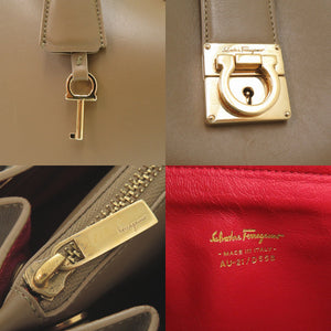 サルヴァトーレフェラガモ ガンチーニ レザー ブラウン ハンドバッグ 茶 0646【中古】Salvatore Ferragamo