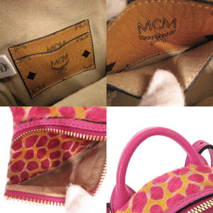 美品 エム シー エム アニマル柄 ハラコ レザー ピンク イエロー リュック デイパック 0647【中古】MCM