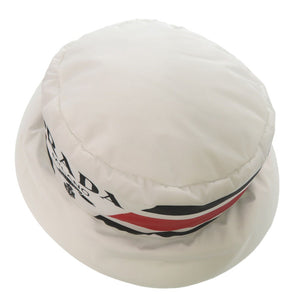 新品 プラダ Re Nylon ロゴプリント ボリューム バケットハット 帽子 ポリエステル ポリアミド ホワイト 0674【中古】PRADA