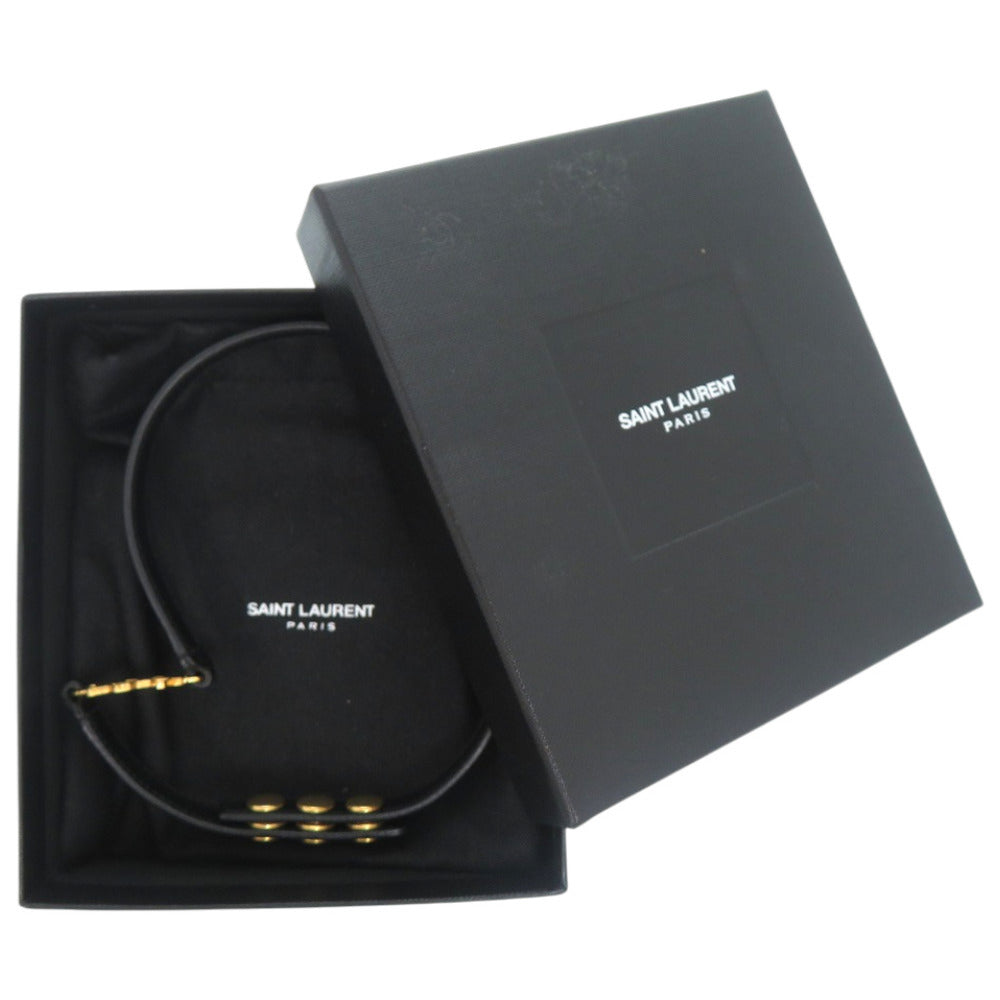 美品 イヴ サンローラン 2way ダブルラップブレスレット YSLロゴ メタル レザー ブラック 黒 チョーカー 0675【中古】YVES SAINT LAURENT