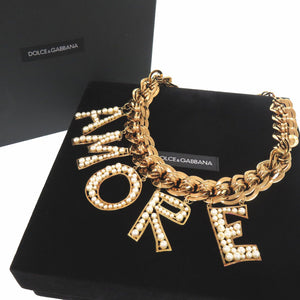 美品 ドルチェアンドガッバーナ AMORE パール ネックレス メタル ゴールド 0676【中古】DOLCE&GABBANA