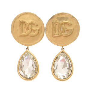 ドルチェアンドガッバーナ ロゴ 真鍮 クリスタル ゴールド イヤリング 0678【中古】DOLCE&GABBANA