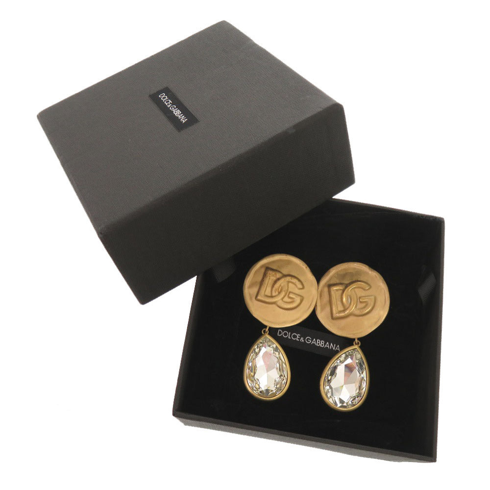 ドルチェアンドガッバーナ ロゴ 真鍮 クリスタル ゴールド イヤリング 0678【中古】DOLCE&GABBANA