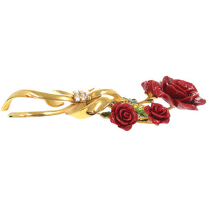 美品 ドルチェアンドガッバーナ ローズフラワー メタル レッド 赤 ブローチ 0679【中古】DOLCE&GABBANA