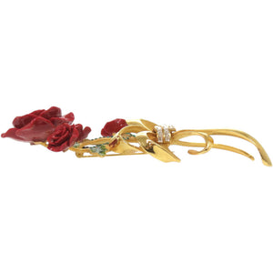美品 ドルチェアンドガッバーナ ローズフラワー メタル レッド 赤 ブローチ 0679【中古】DOLCE&GABBANA