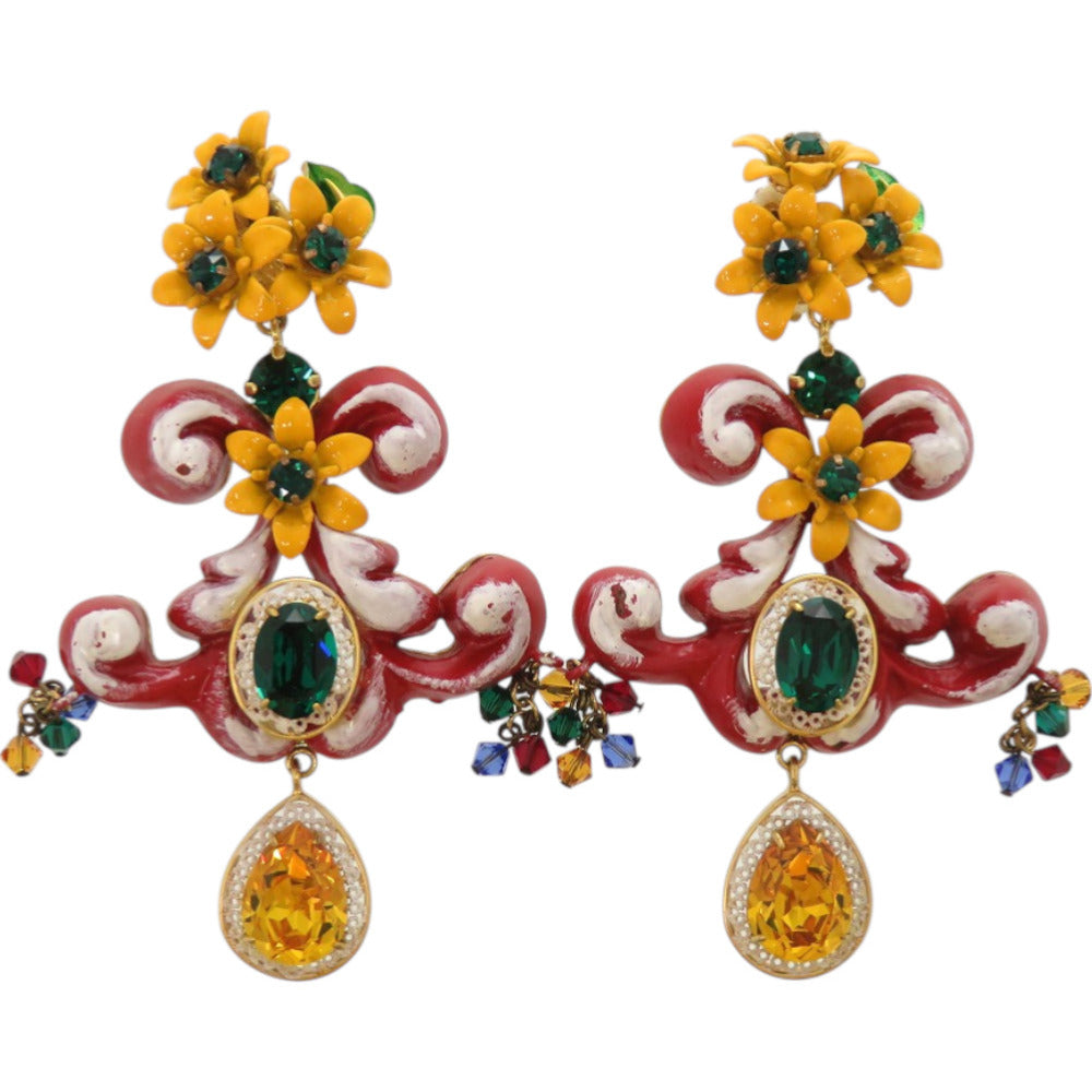 美品 ドルチェアンドガッバーナ フラワーモチーフ イヤークリップ メタル ストーン イヤリング 0680【中古】DOLCE&GABBANA