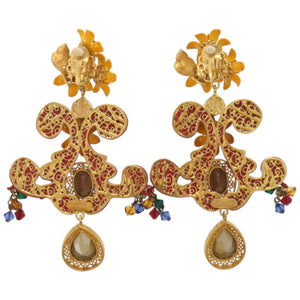 美品 ドルチェアンドガッバーナ フラワーモチーフ イヤークリップ メタル ストーン イヤリング 0680【中古】DOLCE&GABBANA