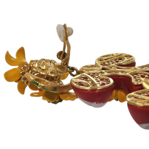 美品 ドルチェアンドガッバーナ フラワーモチーフ イヤークリップ メタル ストーン イヤリング 0680【中古】DOLCE&GABBANA