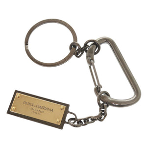 美品 ドルチェアンドガッバーナ ロゴプレート メタル ガンメタル キーホルダー バッグチャーム 0681【中古】DOLCE&GABBANA