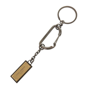美品 ドルチェアンドガッバーナ ロゴプレート メタル ガンメタル キーホルダー バッグチャーム 0681【中古】DOLCE&GABBANA