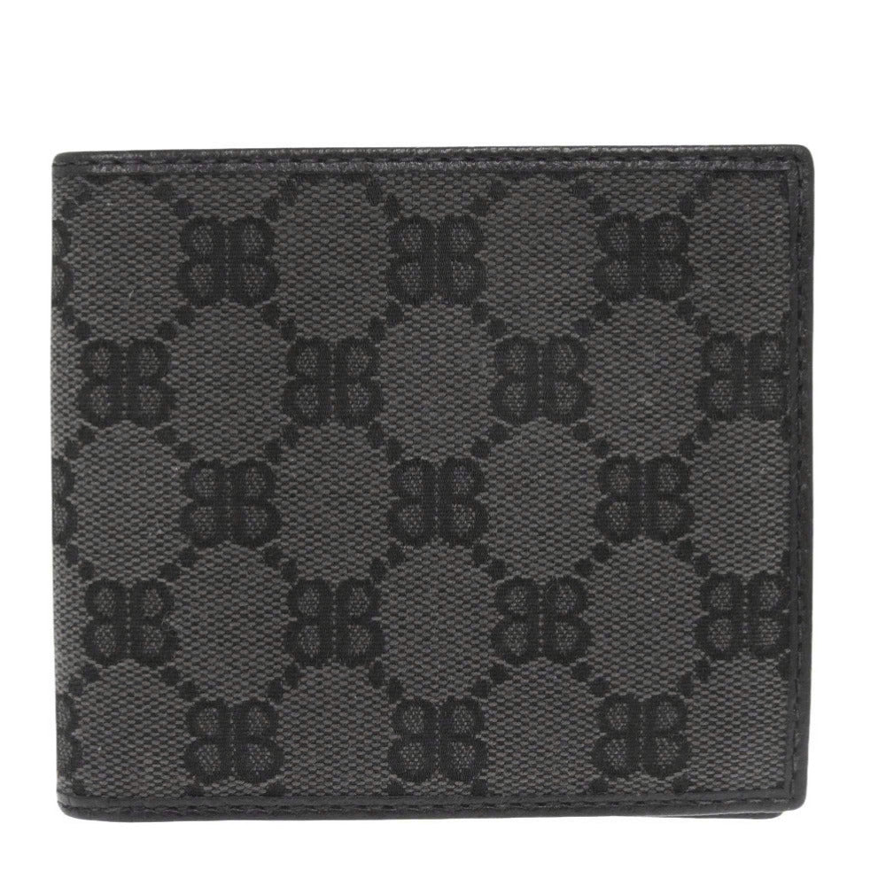 美品 バレンシアガ × グッチ ザハッカープロジェクト キャンバス レザー ブラック 二つ折り財布 札入れ 0690【中古】BALENCIAGA