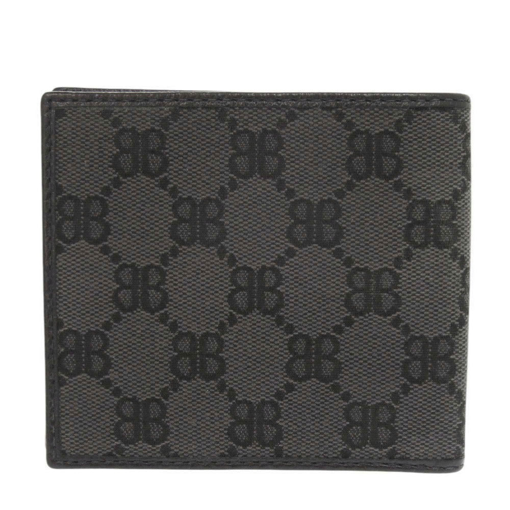 美品 バレンシアガ × グッチ ザハッカープロジェクト キャンバス レザー ブラック 二つ折り財布 札入れ 0690【中古】BALENCIAGA