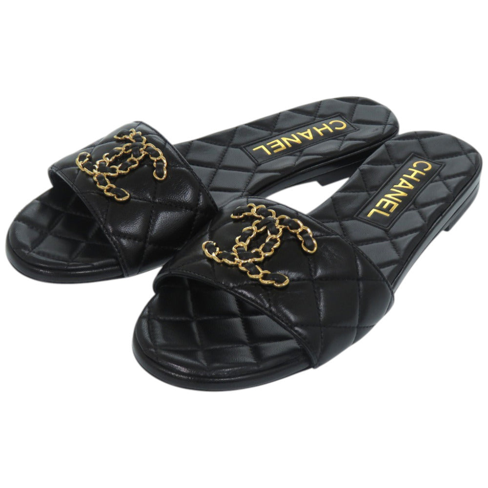 未使用品 シャネル ココマーク キルティング レザー ブラック 黒 ミュール 0693【中古】CHANEL