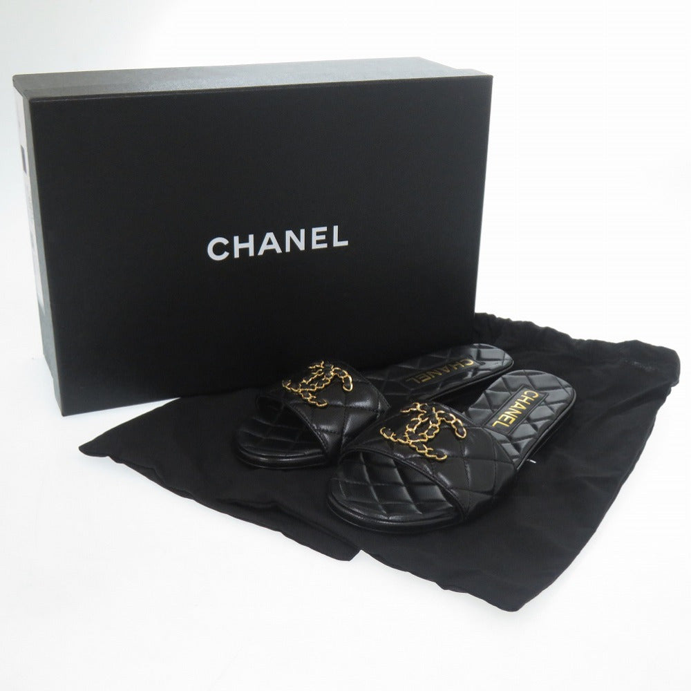 未使用品 シャネル ココマーク キルティング レザー ブラック 黒 ミュール 0693【中古】CHANEL