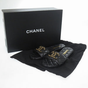 未使用品 シャネル ココマーク キルティング レザー ブラック 黒 ミュール 0693【中古】CHANEL
