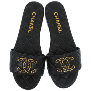 未使用品 シャネル ココマーク キルティング レザー ブラック 黒 ミュール 0693【中古】CHANEL