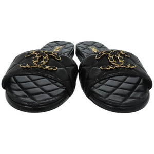 未使用品 シャネル ココマーク キルティング レザー ブラック 黒 ミュール 0693【中古】CHANEL