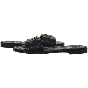 未使用品 シャネル ココマーク キルティング レザー ブラック 黒 ミュール 0693【中古】CHANEL