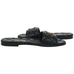 未使用品 シャネル ココマーク キルティング レザー ブラック 黒 ミュール 0693【中古】CHANEL