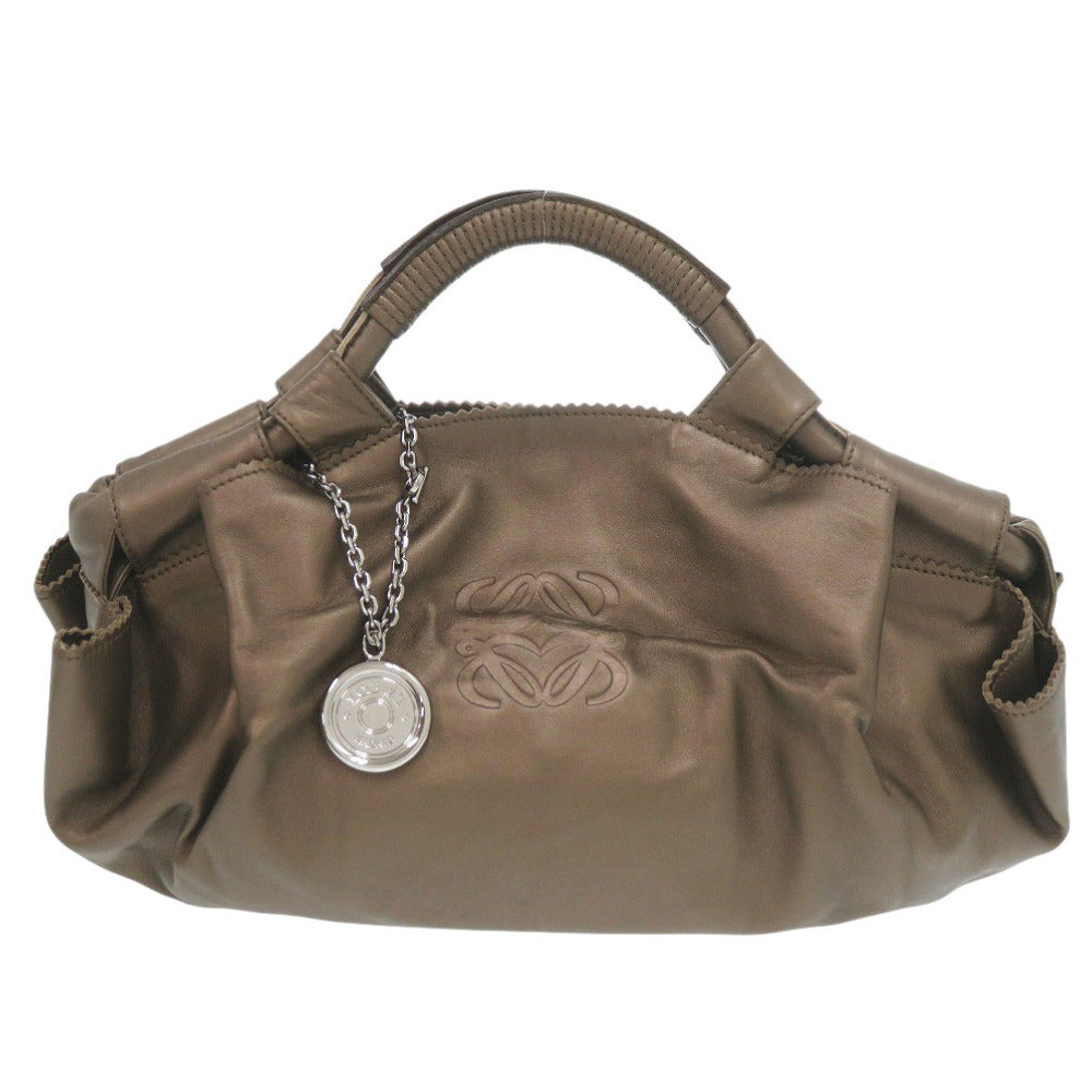 美品 ロエベ ナッパアイレ アナグラム レザー ブラウン ハンドバッグ 0695【中古】LOEWE