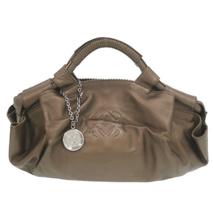 美品 ロエベ ナッパアイレ アナグラム レザー ブラウン ハンドバッグ 0695【中古】LOEWE