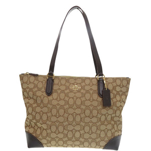 美品 コーチ シグネチャートートバッグ F29958 キャンバス レザー ブラウン トートバッグ 0696【中古】COACH