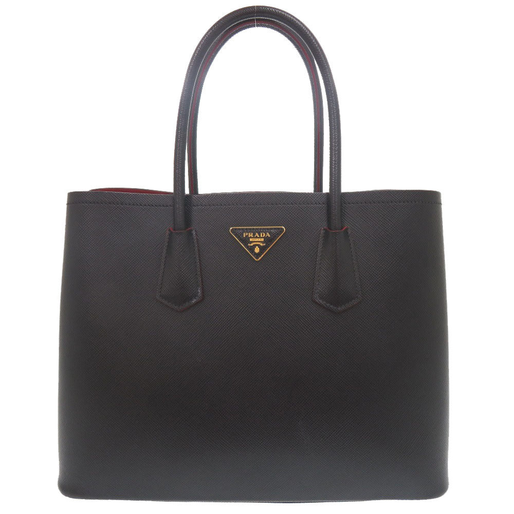 プラダ ドゥーブレ ダブル サフィアーノ レザー ブラック トートバッグ ハンドバッグ 黒 0728【中古】PRADA