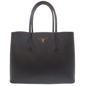 プラダ ドゥーブレ ダブル サフィアーノ レザー ブラック トートバッグ ハンドバッグ 黒 0728【中古】PRADA