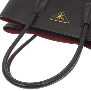 プラダ ドゥーブレ ダブル サフィアーノ レザー ブラック トートバッグ ハンドバッグ 黒 0728【中古】PRADA
