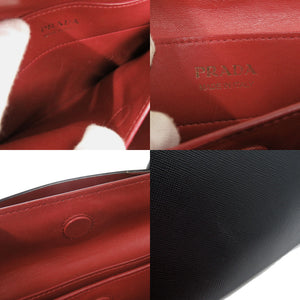 プラダ ドゥーブレ ダブル サフィアーノ レザー ブラック トートバッグ ハンドバッグ 黒 0728【中古】PRADA