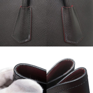 プラダ ドゥーブレ ダブル サフィアーノ レザー ブラック トートバッグ ハンドバッグ 黒 0728【中古】PRADA
