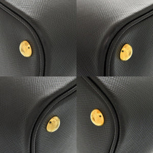 プラダ ドゥーブレ ダブル サフィアーノ レザー ブラック トートバッグ ハンドバッグ 黒 0728【中古】PRADA