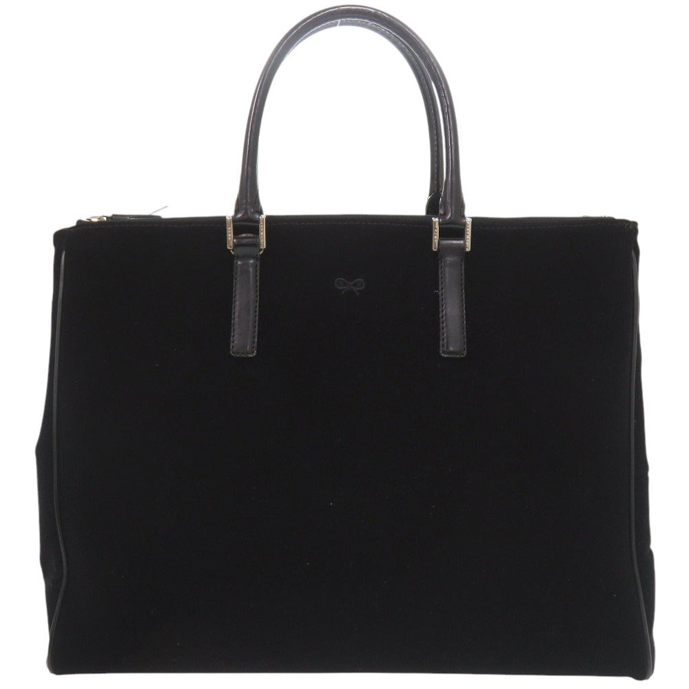 美品 アニヤ ハインドマーチ スウェード/レザー ブラック ハンドバッグ 黒 0763【中古】Anya Hindmarch