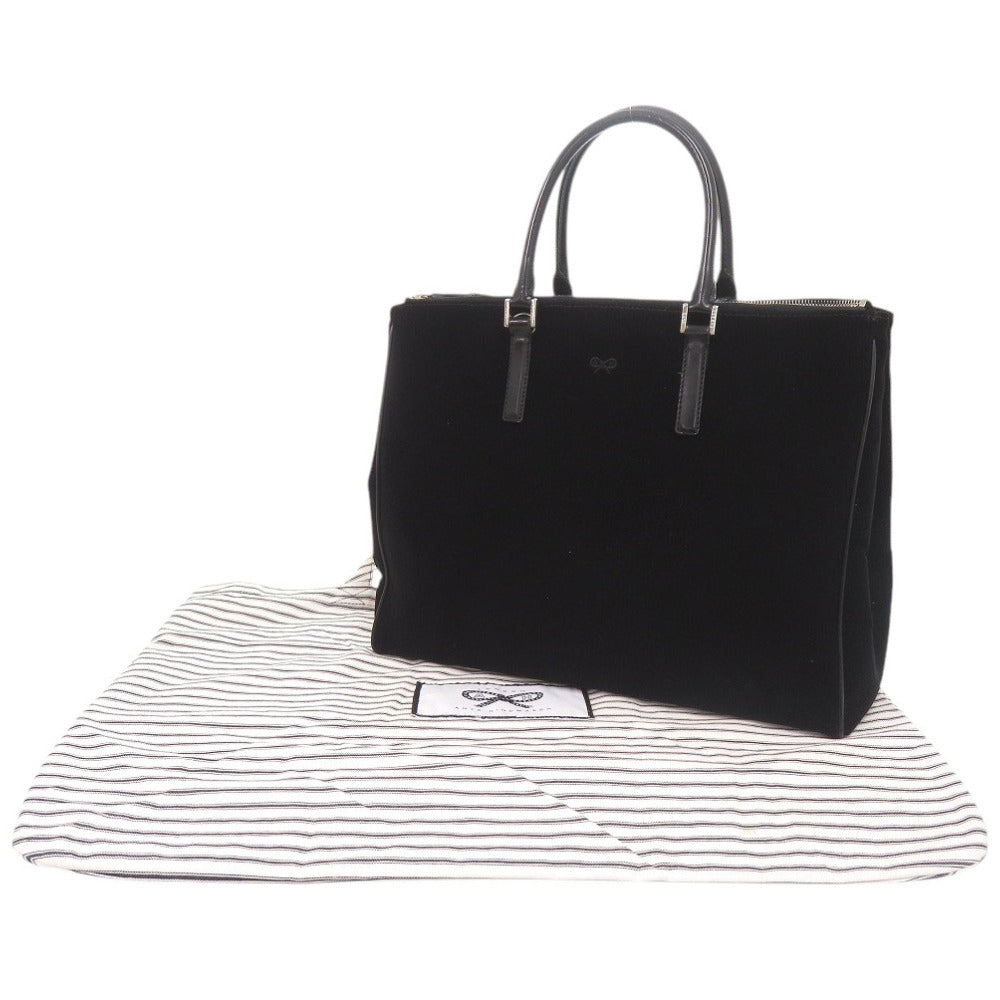 美品 アニヤ ハインドマーチ スウェード/レザー ブラック ハンドバッグ 黒 0763【中古】Anya Hindmarch