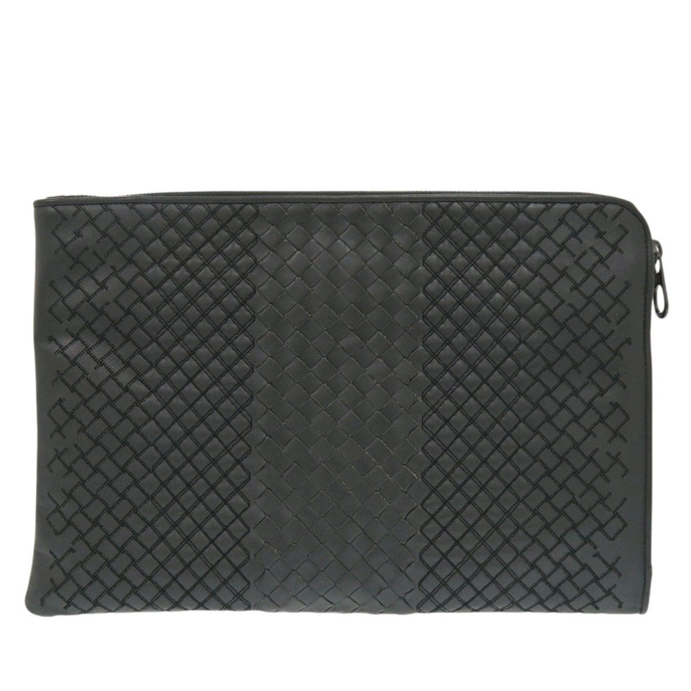 美品 ボッテガヴェネタ イントレチャート レザー グレー クラッチバッグ 0782【中古】BOTTEGAVENETA