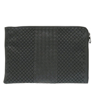 美品 ボッテガヴェネタ イントレチャート レザー グレー クラッチバッグ 0782【中古】BOTTEGAVENETA