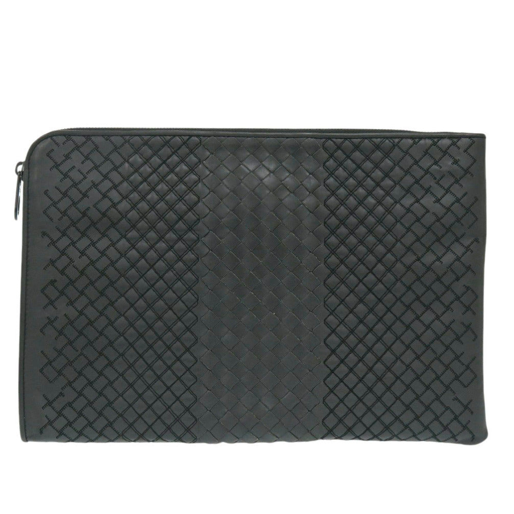 美品 ボッテガヴェネタ イントレチャート レザー グレー クラッチバッグ 0782【中古】BOTTEGAVENETA