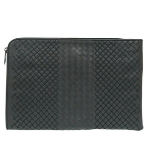 美品 ボッテガヴェネタ イントレチャート レザー グレー クラッチバッグ 0782【中古】BOTTEGAVENETA