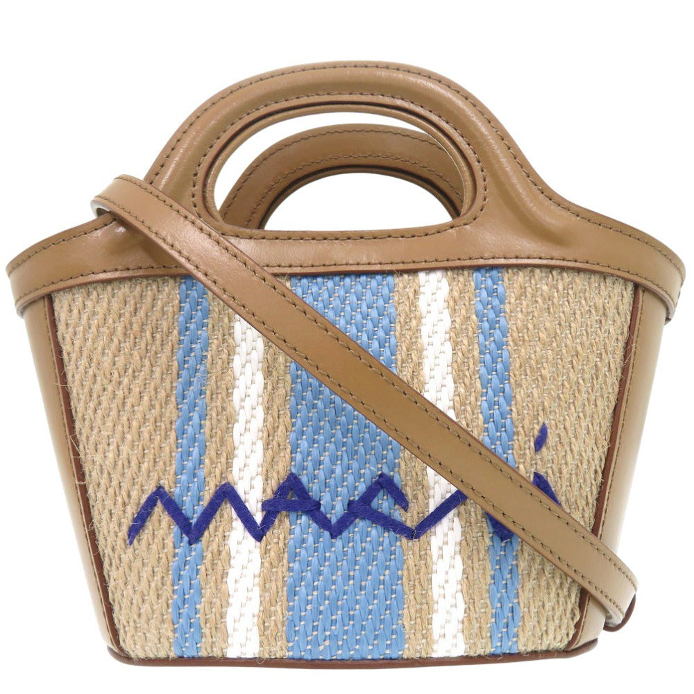 未使用品 マルニ TROPICALIA ハンドバッグ 2WAY ロゴ入り マイクロ かごバッグ ストロー レザー ブラウン 0786【中古】MARNI
