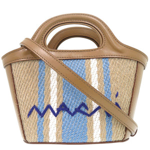 未使用品 マルニ TROPICALIA ハンドバッグ 2WAY ロゴ入り マイクロ かごバッグ ストロー レザー ブラウン 0786【中古】MARNI