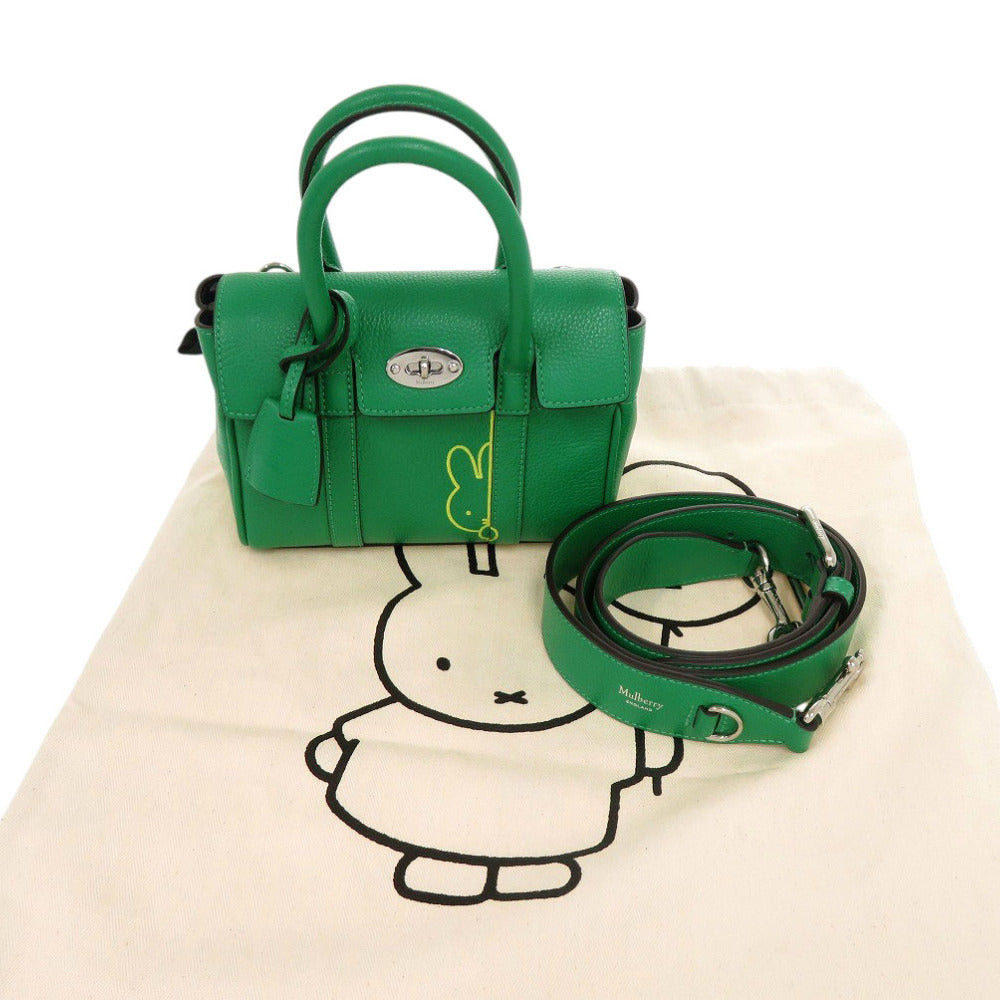 新品同様 マルベリー ベイズウォーター ミニ ミッフィー コラボ レザー グリーン 2way ハンドバッグ 緑 0794【中古】MULBERRY