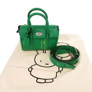新品同様 マルベリー ベイズウォーター ミニ ミッフィー コラボ レザー グリーン 2way ハンドバッグ 緑 0794【中古】MULBERRY