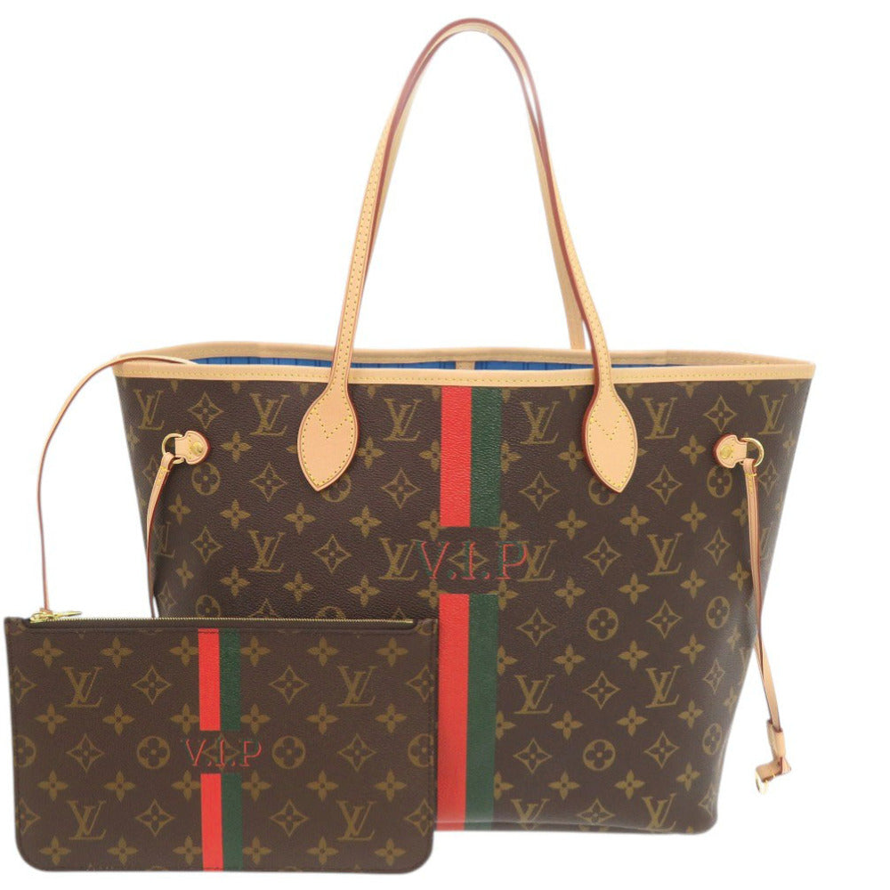 新品同様 ルイ ヴィトン ネヴァーフルMM ポーチ付 モンモノグラム ライトブルー トートバッグ LV 0819【中古】LOUIS VUITTON