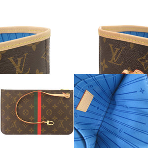 新品同様 ルイ ヴィトン ネヴァーフルMM ポーチ付 モンモノグラム ライトブルー トートバッグ LV 0819【中古】LOUIS VUITTON