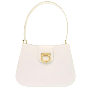 美品 セリーヌ F-98/1 ヴィンテージ ゴールド金具 レザー ホワイト ワンショルダーバッグ 白 0822【中古】CELINE
