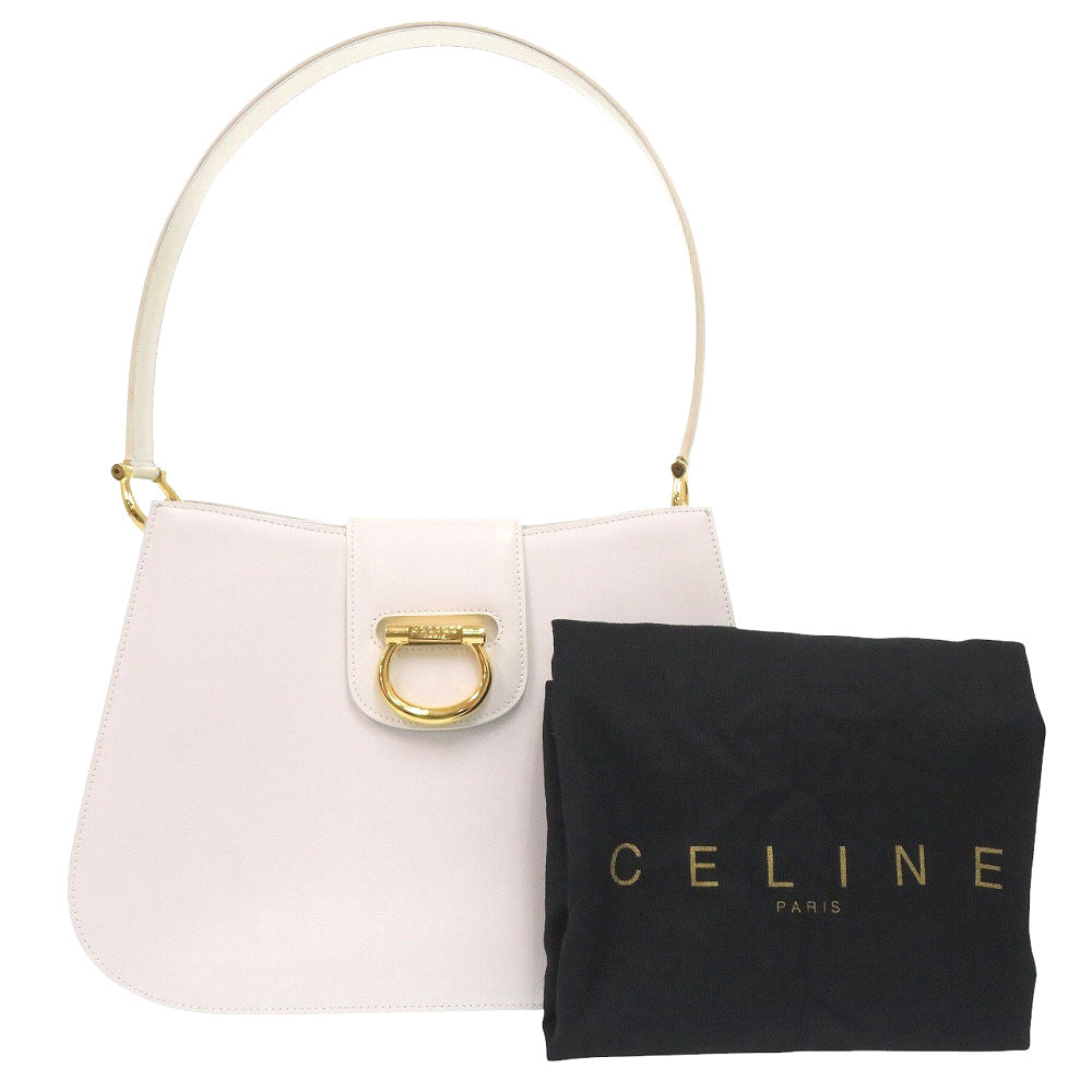 美品 セリーヌ F-98/1 ヴィンテージ ゴールド金具 レザー ホワイト ワンショルダーバッグ 白 0822【中古】CELINE